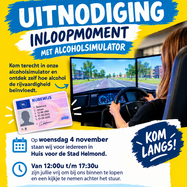 Uitnodiging: inloopmoment met alcoholsimulator | woensdag 4 november in Helmond